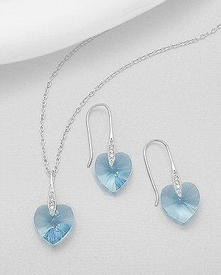 Heart Hook Earrings & Pendant Decorated with CZ Diamonds and Fine Austrian Crystals