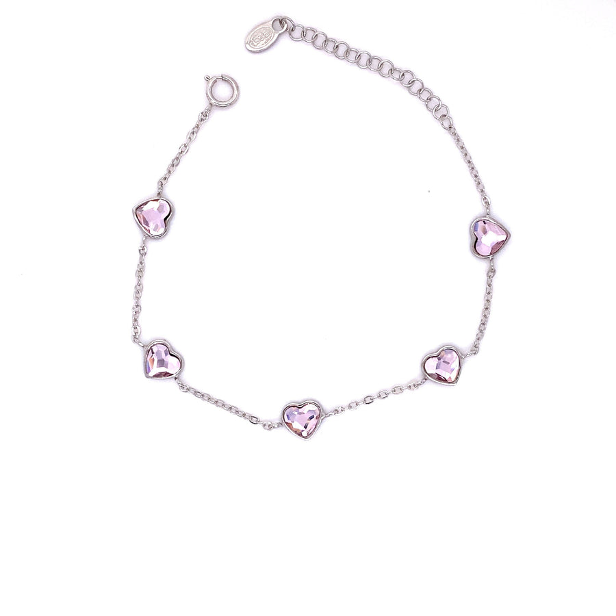 925 Sterling Silver Heart Bracelet Decorated with Fine Austrian Crystals