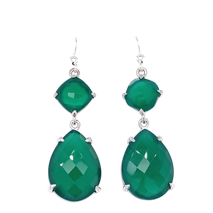 Elizabeta Droplet Hook Earrings, Decorated with Green Onyx Earrings' Hooks Type: Flat French With Beads