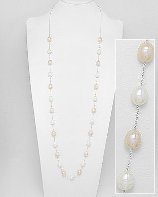 Long Necklace Beaded With Fresh Water Pearls