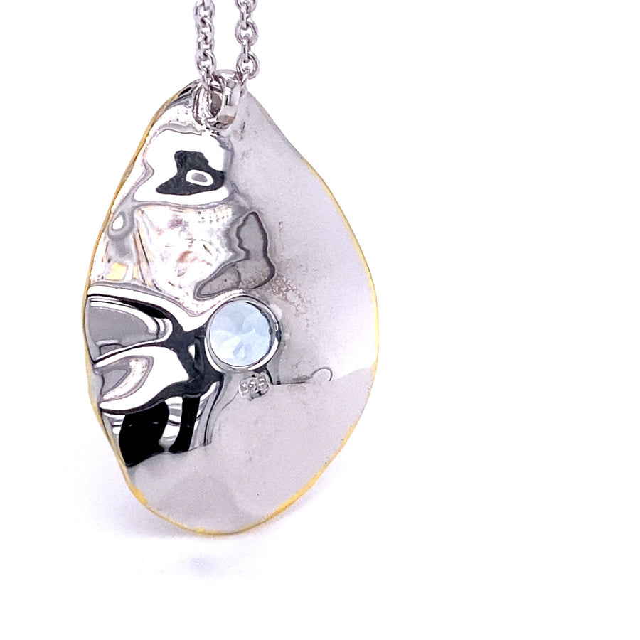 The Rain Drop Necklace.    925 Sterling Silver Necklace, Decorated with Sky-Blue Topaz, Plated with 3 Micron 22K Yellow Gold.