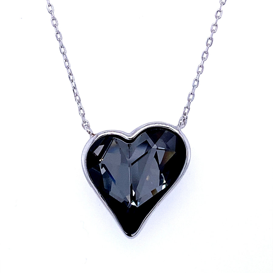 925 Sterling Silver Heart Necklace Decorated with Fine Austrian Crystal