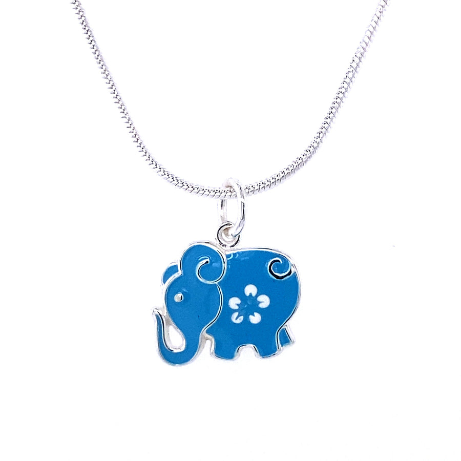 925 Sterling Silver Elephant and Flower Pendant Decorated With Colored Enamel