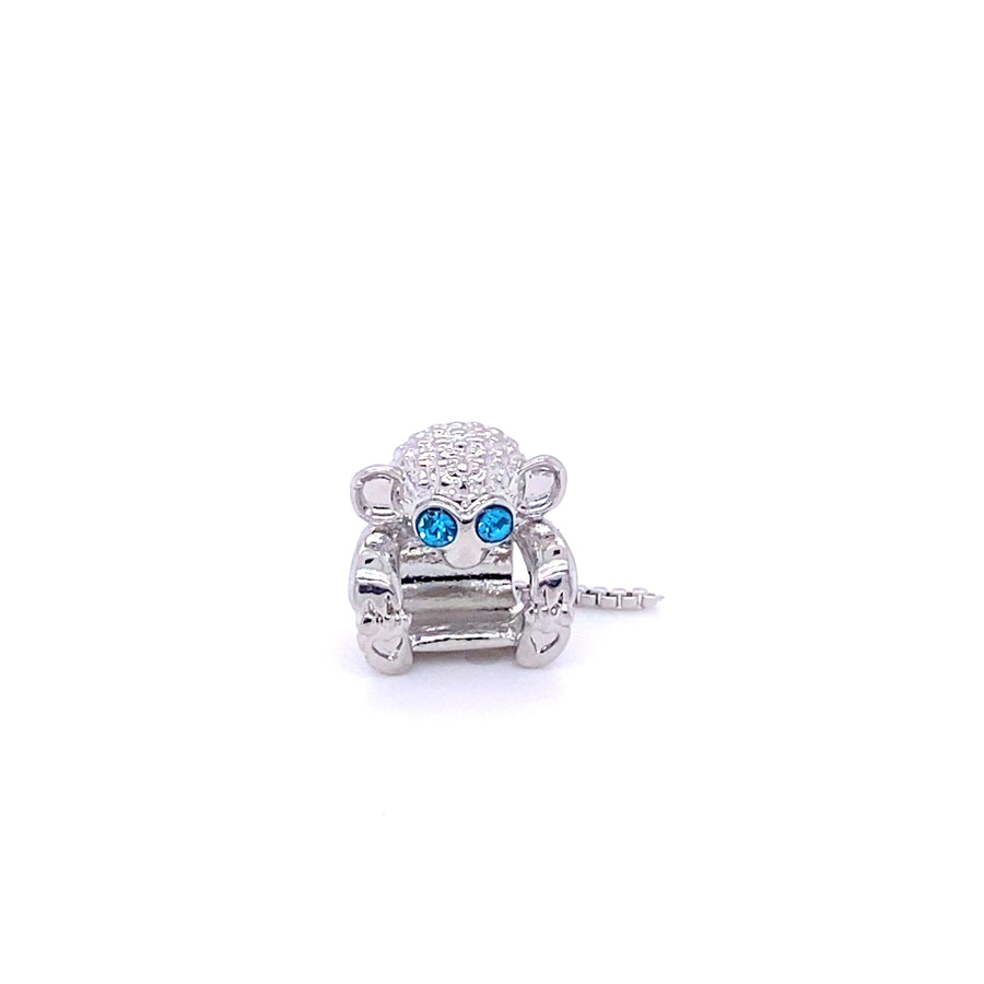 Silver Monkey charm, animal charm, monkey with blue eyes and long silver tail. Cutest charm, pet charm mothers day