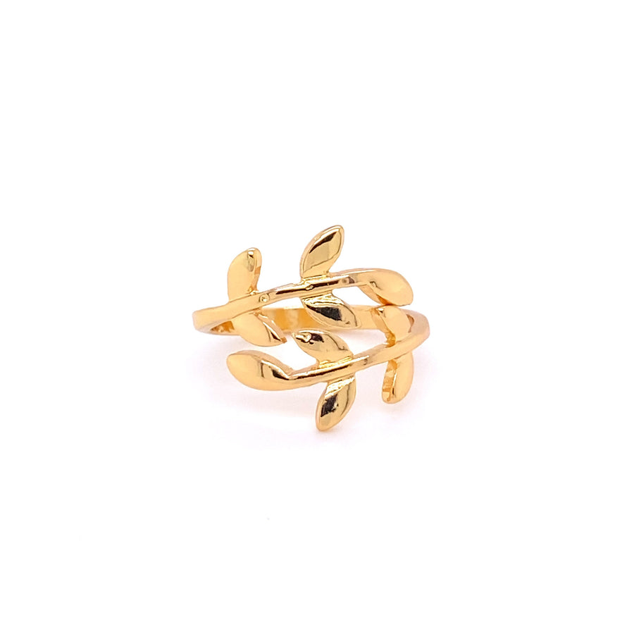 Shiny Gold Leaf Branch Ring, Gold Leaf Ring, Layering Ring, Vine Ring, Laurel Ring, Nature Jewelry, twig ring, branch ring, tree ring,