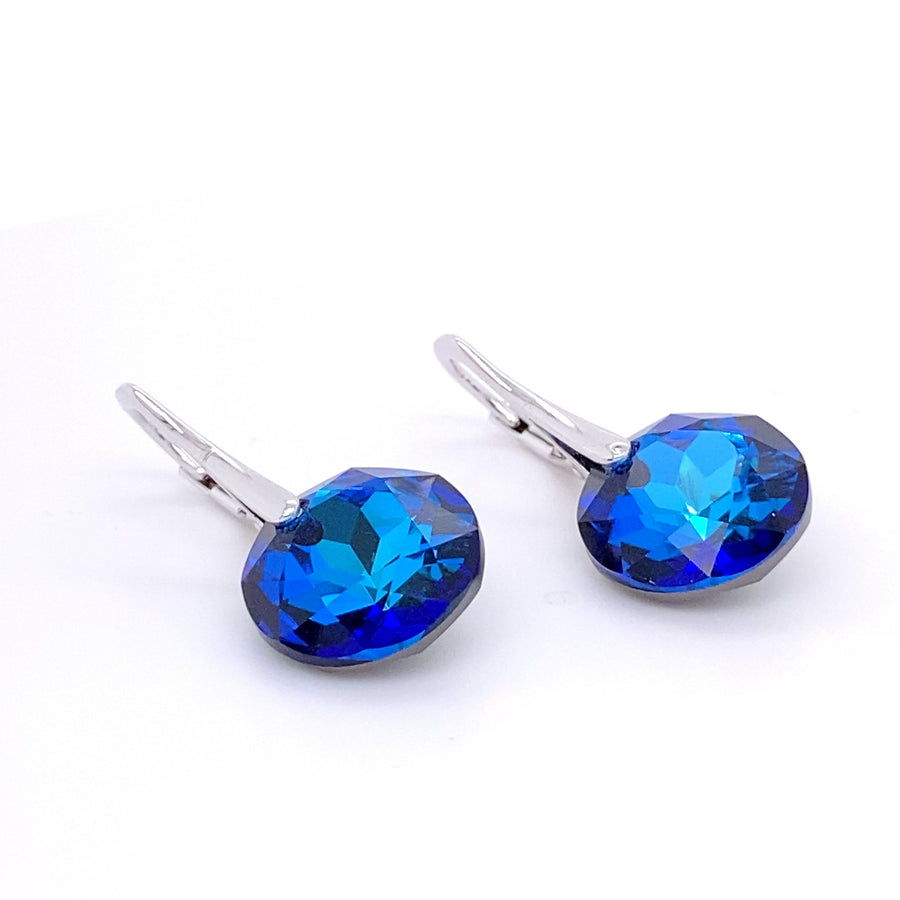 Bermuda Blue Lever Back Earrings Decorated with Fine Austrian Crystal