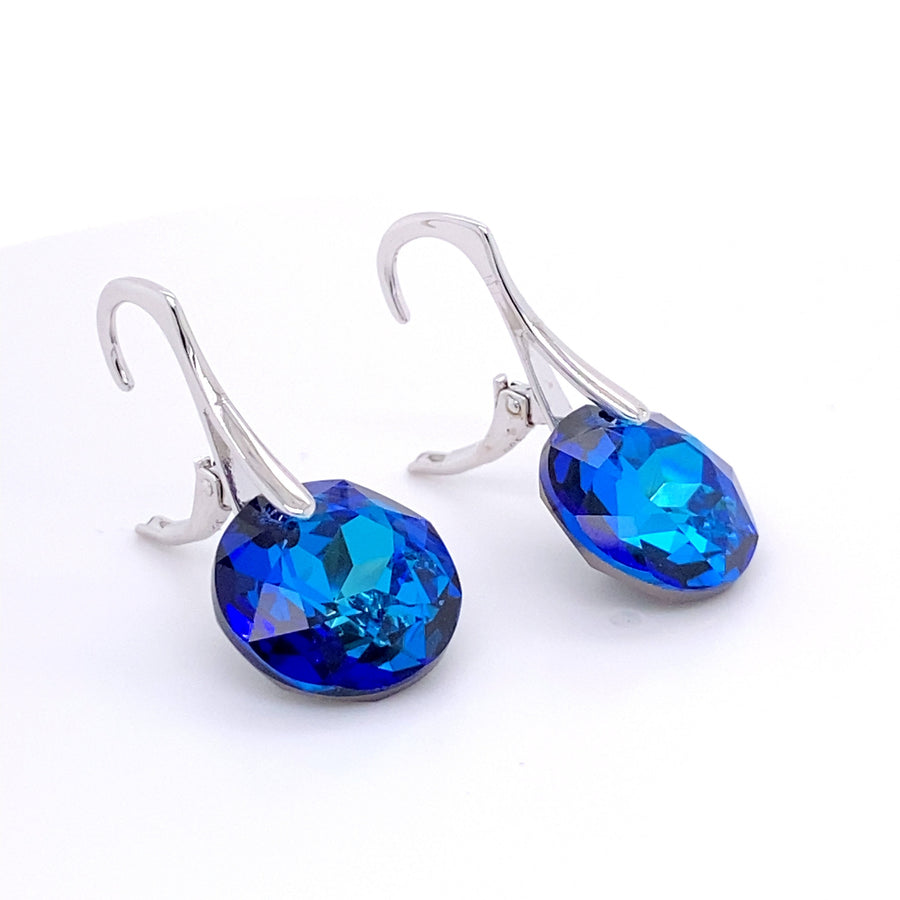 Bermuda Blue Lever Back Earrings Decorated with Fine Austrian Crystal