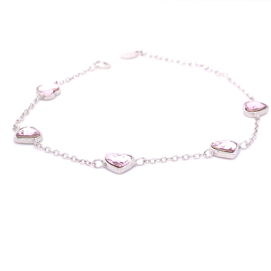 925 Sterling Silver Heart Bracelet Decorated with Fine Austrian Crystals