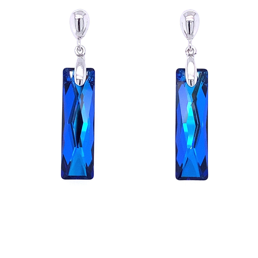 The Oceana Drop Earrings Hallmarked 925 Sterling Silver Push-Back Earrings in Bermuda Blue Decorated with Fine Austrian Crystals