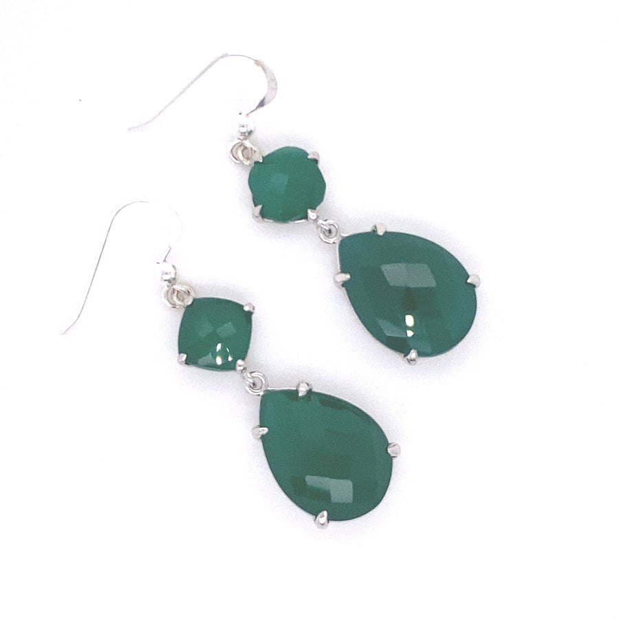 Elizabeta Droplet Hook Earrings, Decorated with Green Onyx Earrings' Hooks Type: Flat French With Beads