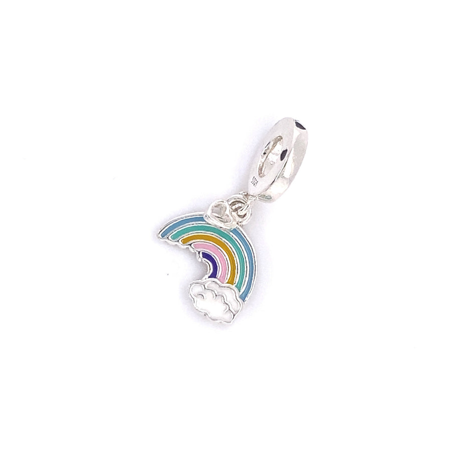 925 Sterling Silver Rainbow Bead-Charm, Decorated with Colored Enamel