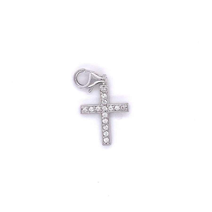 925 Sterling Silver Cross Charm decorated with Lab Grown Diamonds