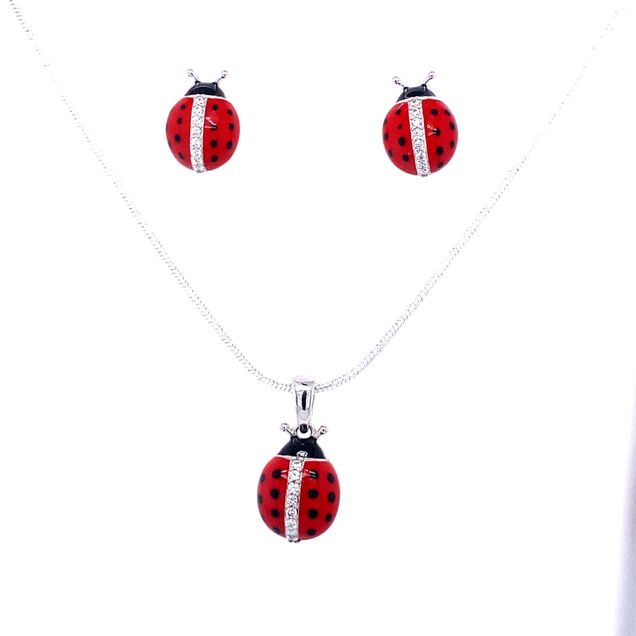 Ladybug pendant necklace and earrings set