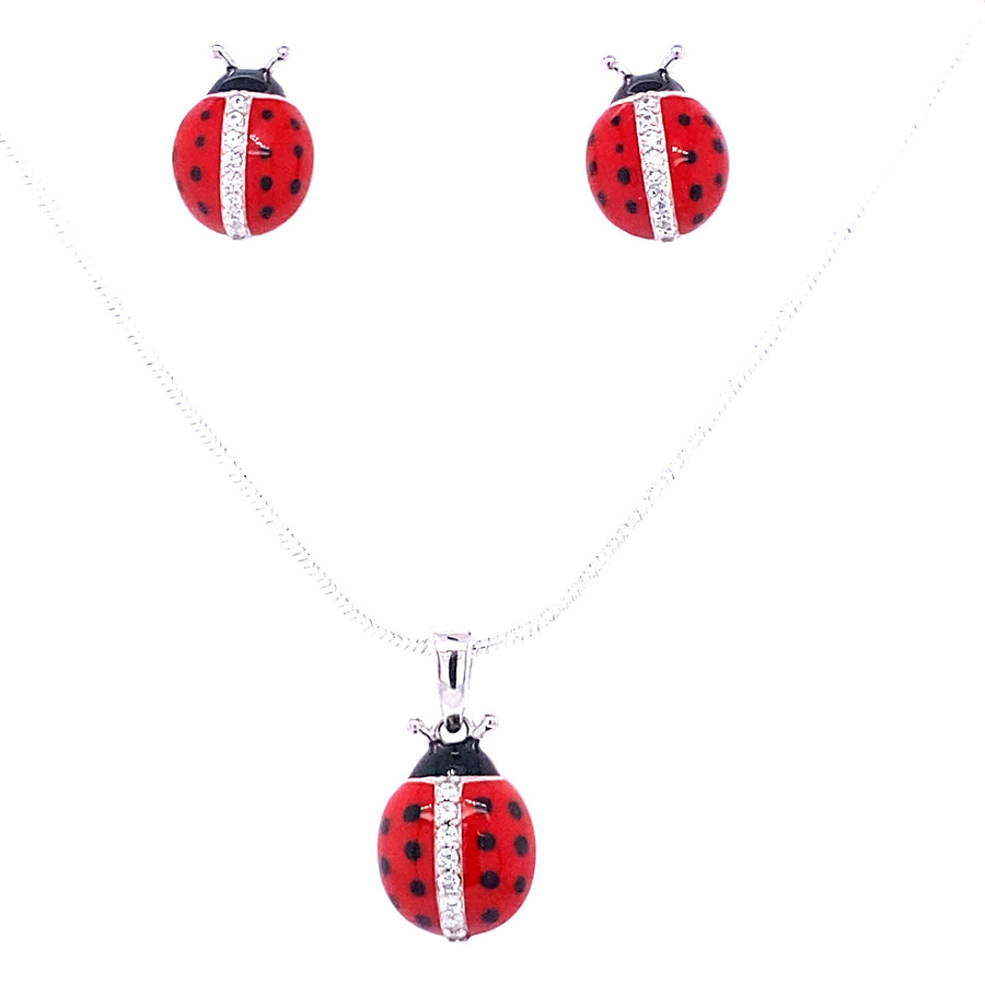 Ladybug pendant necklace and earrings set