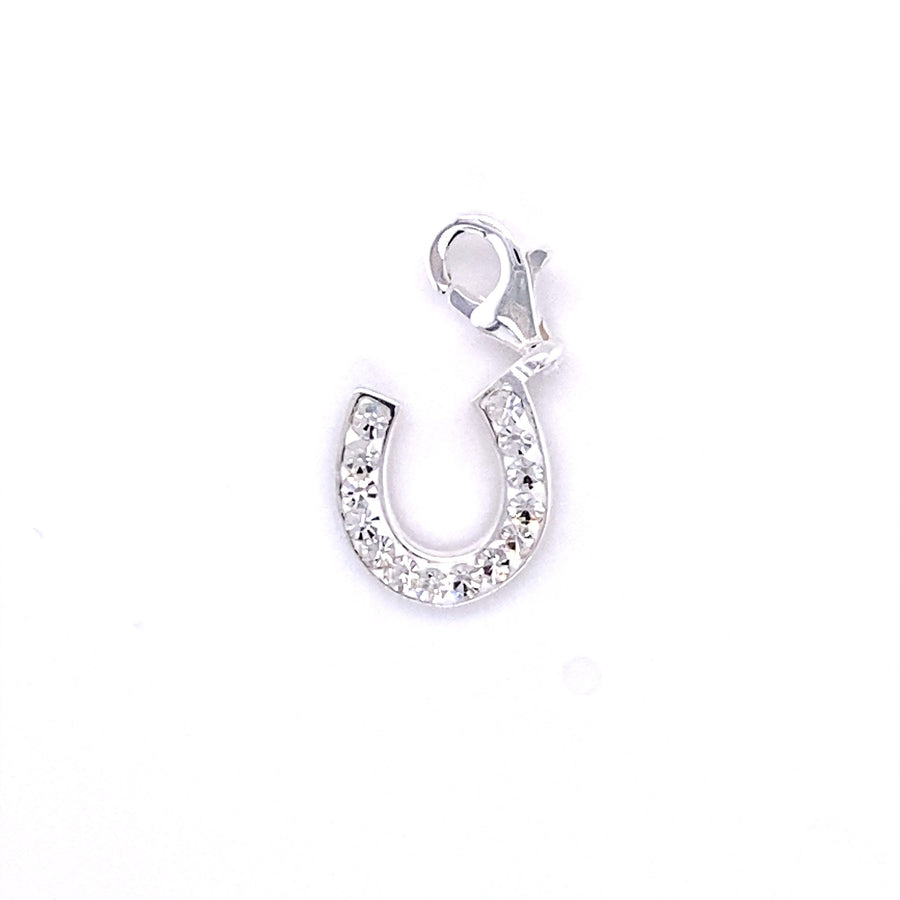 925 Sterling Silver Lucky Horseshoe Charm, Decorated with Crystal Glass