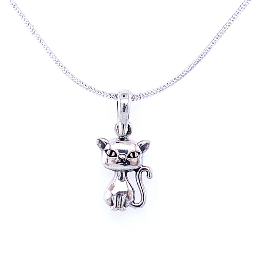 Tiny Adorable Feline Cat Pendant, 925 Sterling Silver with hallmarks, Oxidized. Children or adult necklaces.