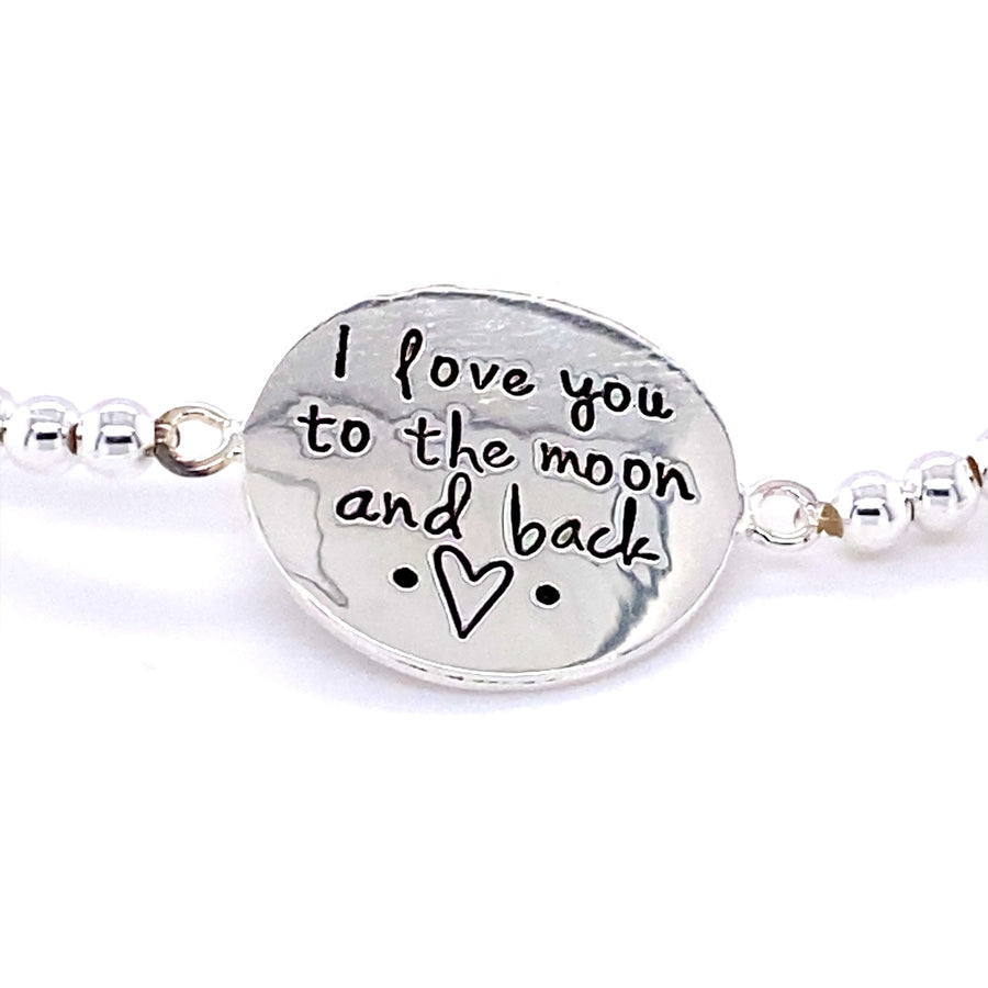 925 Sterling Silver Ball And "I love you to the moon and back" Stretch Bracelet