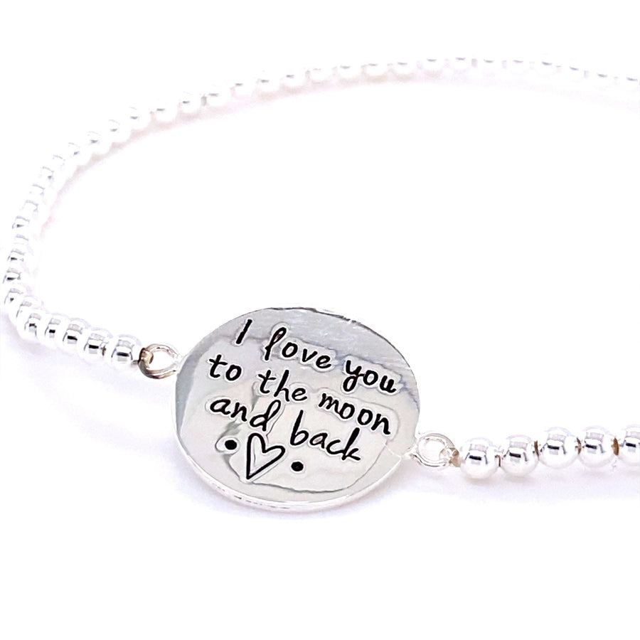 925 Sterling Silver Ball And "I love you to the moon and back" Stretch Bracelet