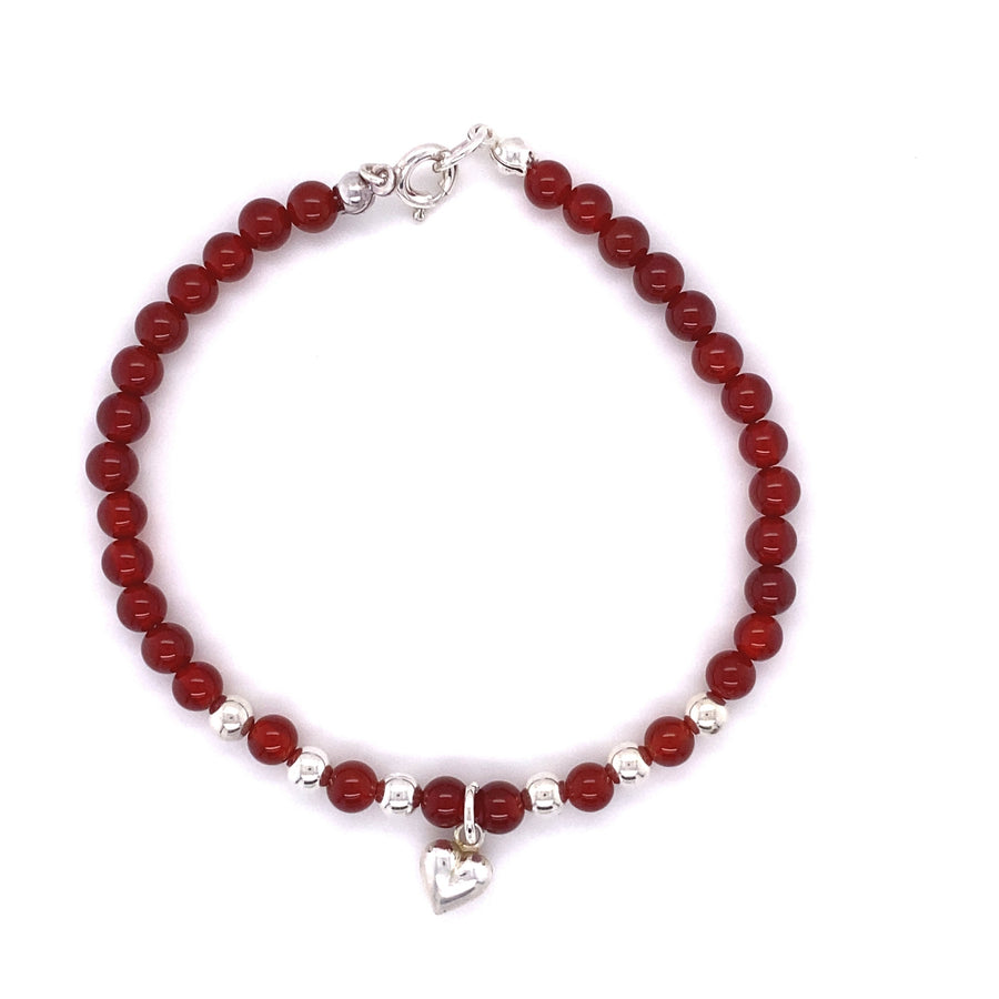 Heart Bracelet, Beaded with Red Agate or Turquoise