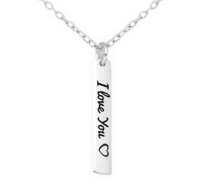 925 Sterling Silver "I love You" Bar Pendant Decorated With Colored Enamel