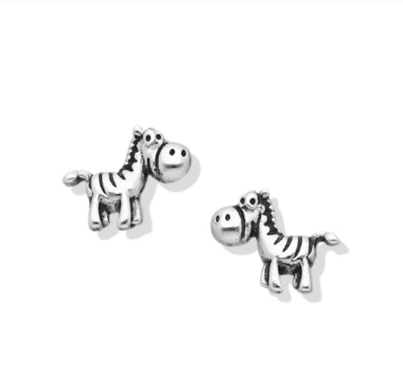 Real 925 Sterling Silver Oxidized Zebra Push-Back stud Earrings, cute children's or baby earrings, animal earrings, hallmarked, unique love