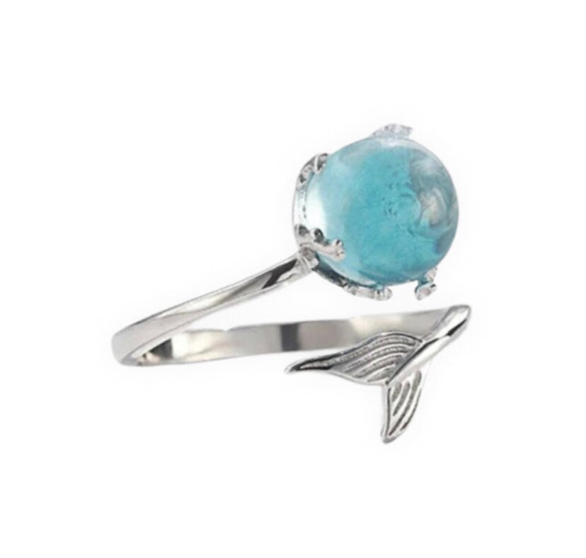 Ocean & Mermaid 925 Sterling Silver Plated Adjustable Ring