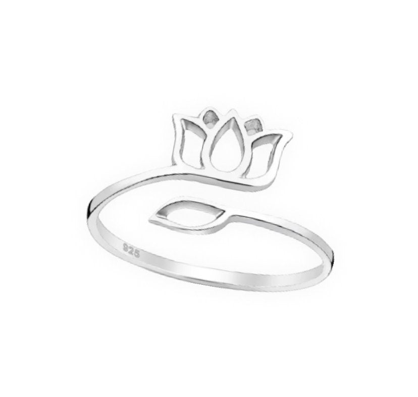 925 Sterling Silver Adjustable Lotus Flower Ring