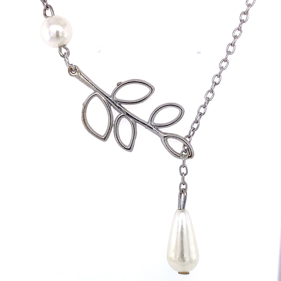 Petals and Pearls Beautiful Dangle Silver Necklace