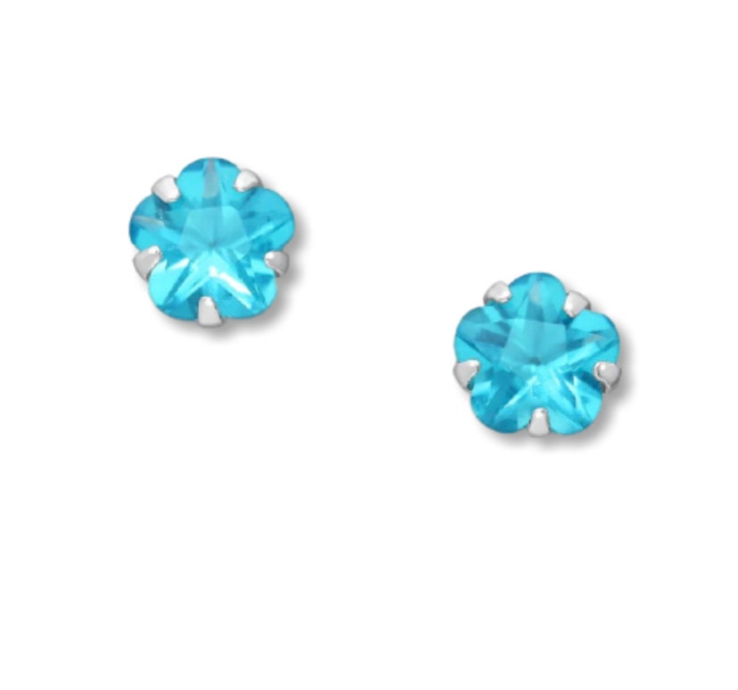 Deep Sky Blue Dainty 925 Sterling Silver Flower Stud Push-back Earrings