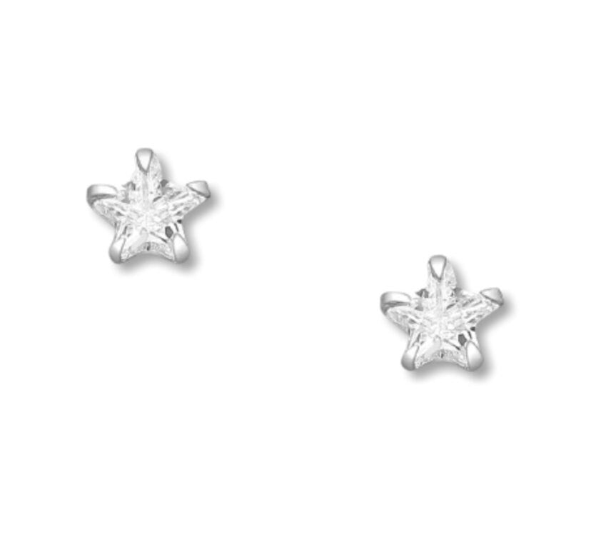 Tiny and Dainty 925 Sterling Silver Star Push-Back Earrings Decorated with CZ Simulated Diamonds, Elegant and pretty stud earrings