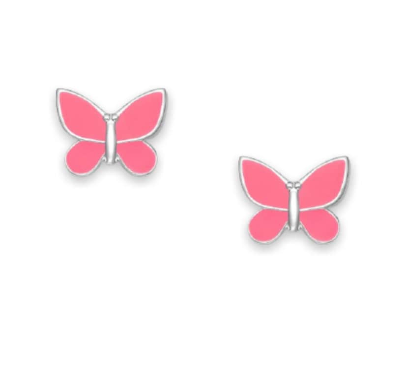 925 Sterling Silver Butterfly Push-Back Earrings Decorated With Colored Enamel