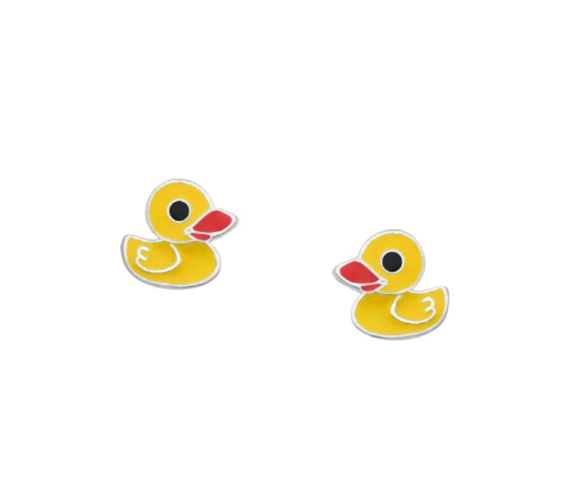 Duck Push-Back Earrings Decorated With Colored Enamel