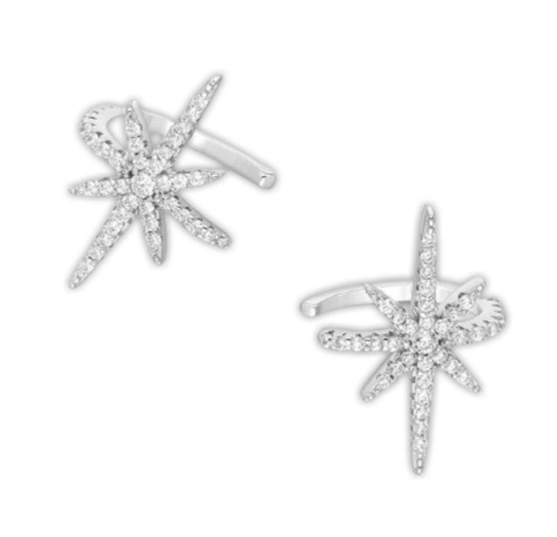 925 Sterling Silver Star Ear Cuffs, Decorated with CZ Diamonds