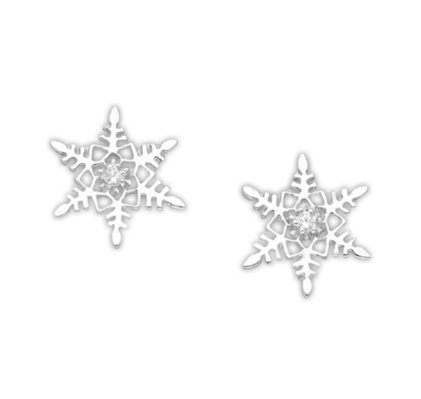 Snowflake Push-Back Stud Earrings Decorated with CZ Simulated Diamonds