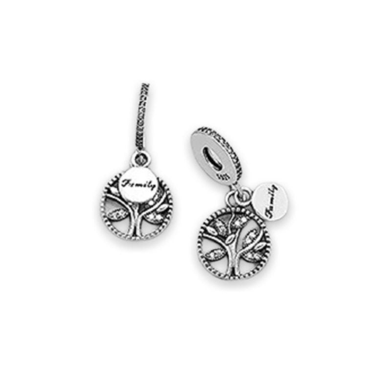 Tree of Life And "Family" Charm Decorated With Lab Created Diamonds