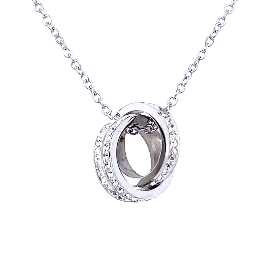 Orbit Double Circle Silver Crystal Necklace