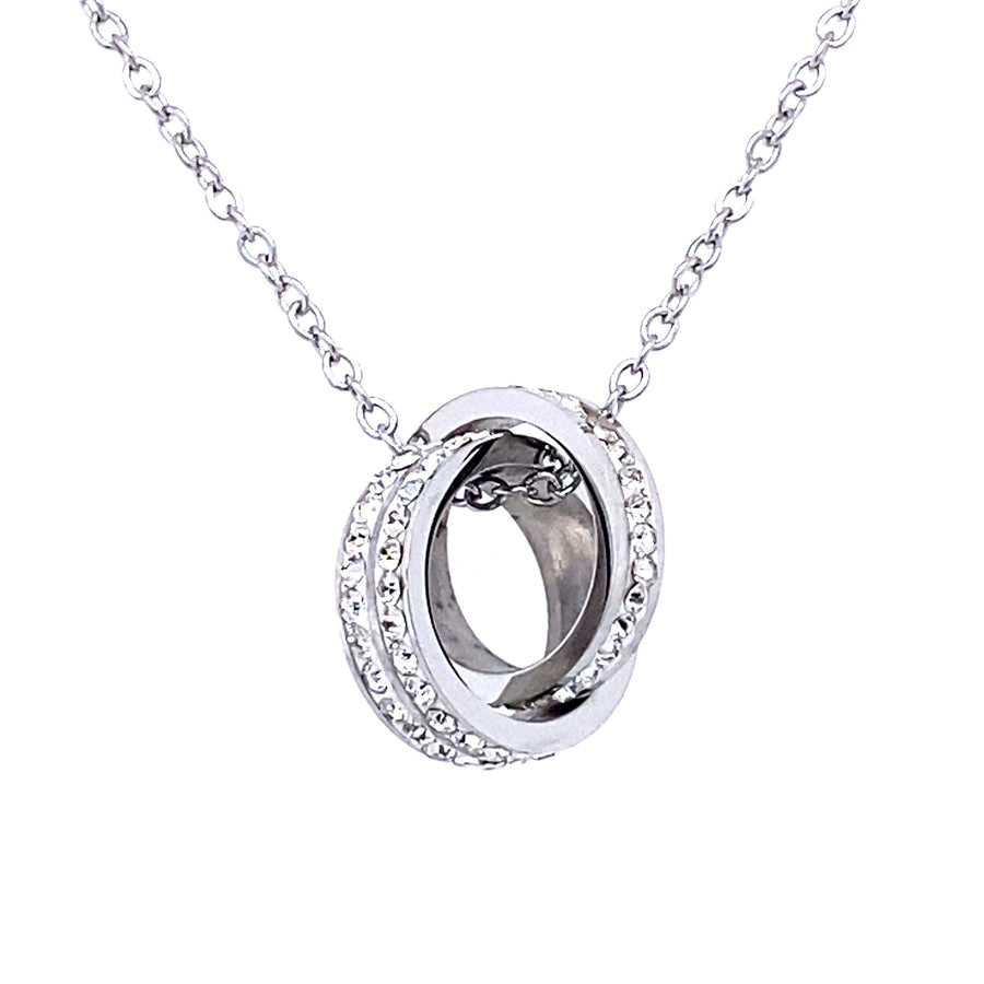 Orbit Double Circle Silver Crystal Necklace