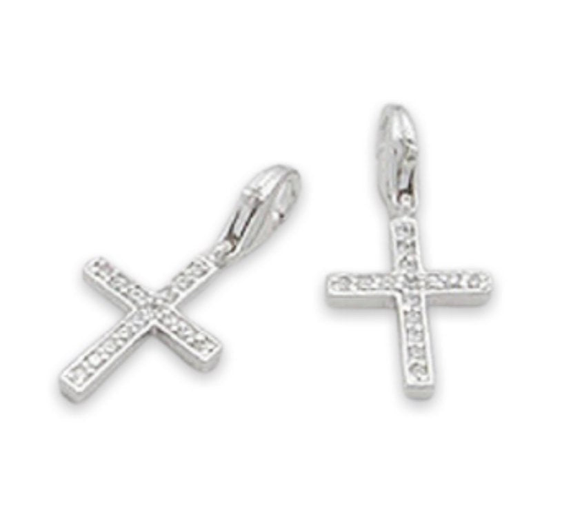 925 Sterling Silver Cross Charm decorated with Lab Grown Diamonds