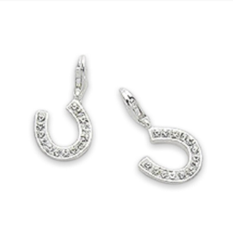 925 Sterling Silver Lucky Horseshoe Charm, Decorated with Crystal Glass