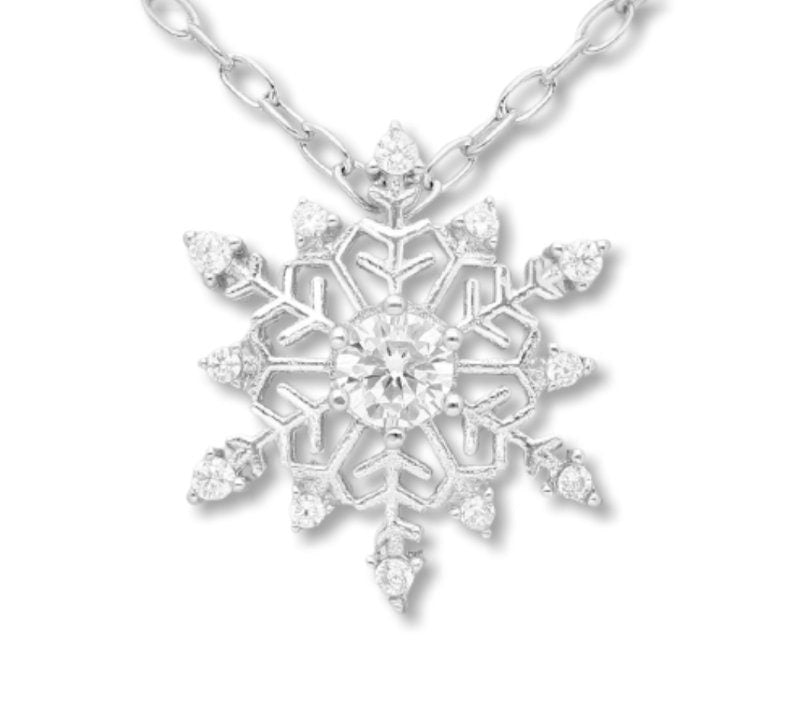 925 Sterling Silver 3D Snowflake Pendant Decorated with CZ  Diamonds