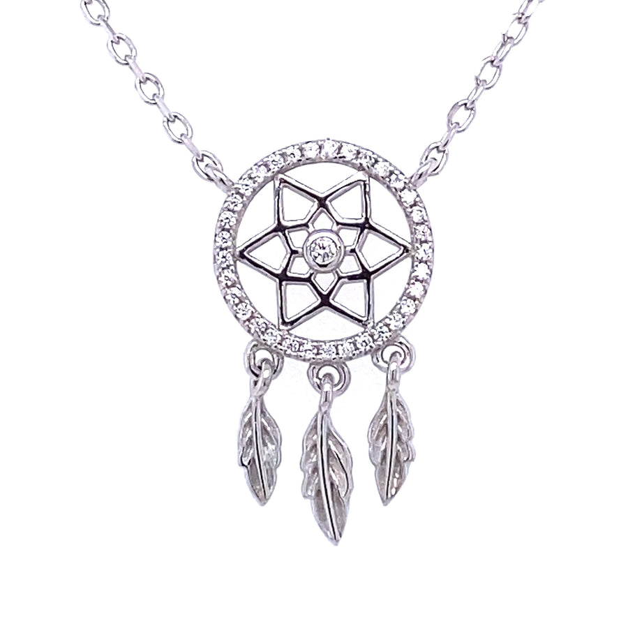 Dream Catcher Sparkle Necklace Decorated with Cubic Zirconia Diamonds