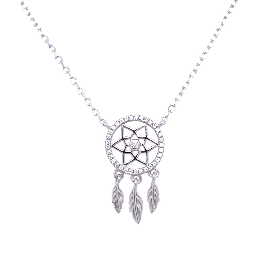 Dream Catcher Sparkle Necklace Decorated with Cubic Zirconia Diamonds