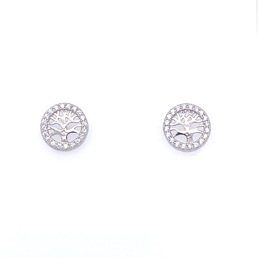 Tree Of Life Push-Back Stud Earrings, Decorated with CZ Simulated Diamonds