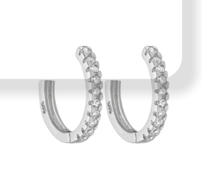 Mini Hoop Hallmarked Earrings, Decorated with Cubic Zirconia Diamonds