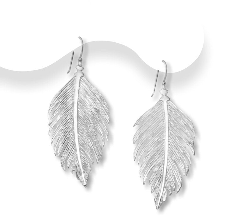 925 Sterling Silver Angel Feather Hook Earrings