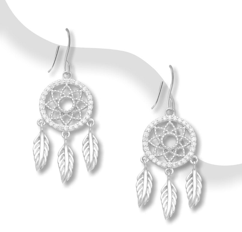 Dream Catcher Hook Earrings Decorated With Diamonds