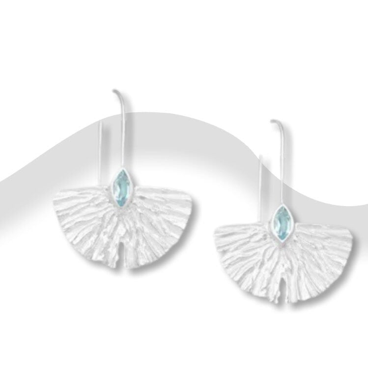 Peacock Style Hook Earrings, Decorated with  Sky-Blue Topaz