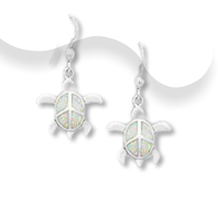 Sea Turtle Dangle Hook Earrings Decorated with Lab-Created Opal