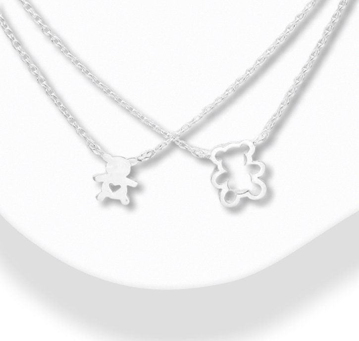 One for Mom and One for Daughter -925 Sterling Silver Teddy Bear Connection Necklace Set of 2