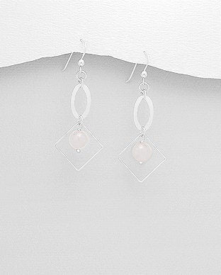 925 Sterling Silver Hook Earrings, beaded with Rose Quartz or Green Oynx